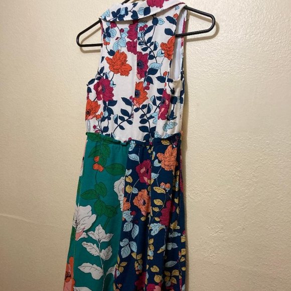 By Anthropologie Floral Sleeveless Collared High Low Mini Dress Women's Size 0 - Picture 2 of 7